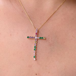 COLAR CRUCIFIXO DE ZIRCONIAS COLORS