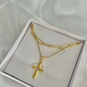 COLAR CRUCIFIXO E PULSEIRA ELOS SEMI JOIA