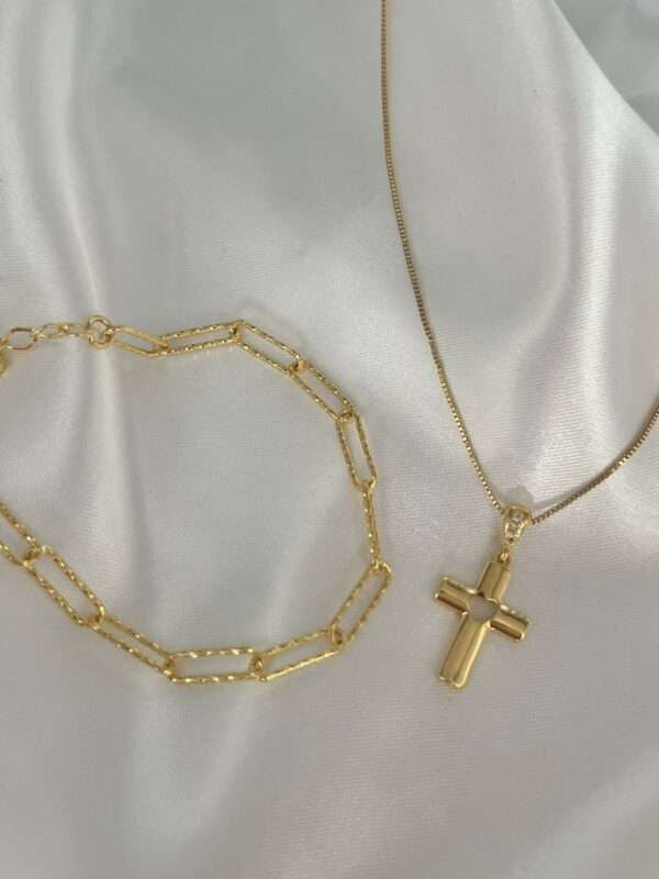 COLAR CRUCIFIXO E PULSEIRA ELOS SEMI JOIA - Image 2