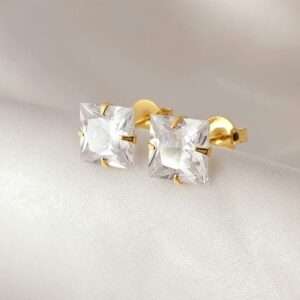 BRINCO ZIRCONIA QUADRADO BANHADO A OURO