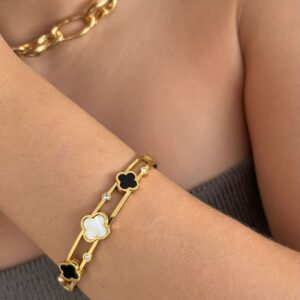 BRACELETE TREVOS AÇO DOURADO